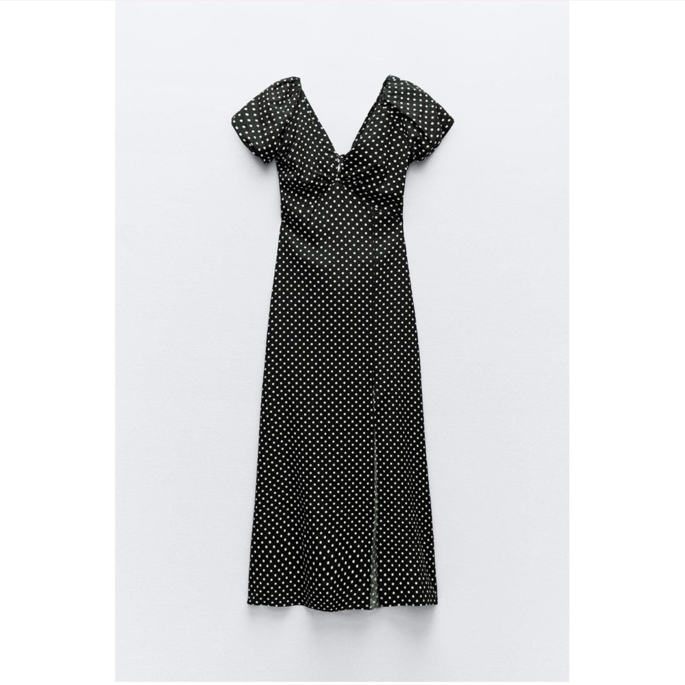 Zara Linen Blend Polka Dot Midi Dress NWOT